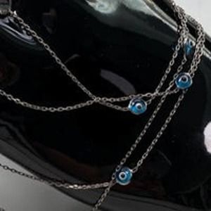 Silver And Glass Bead Evil Eye Necklace Chain